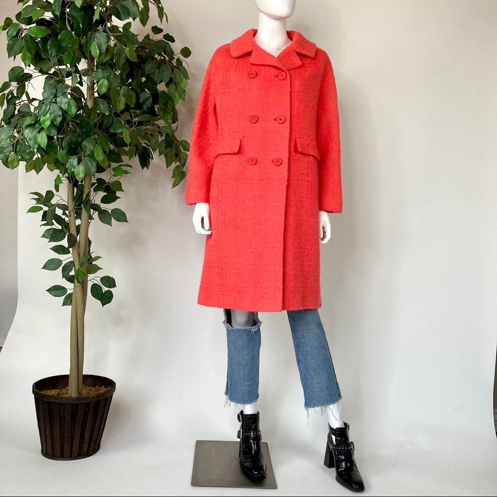 60's Vintage pink wool boucle mod breasted peacoat